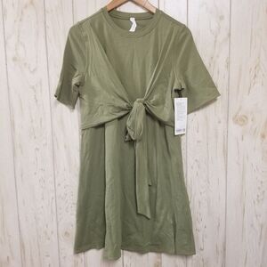 Lululemon Wrap-Front T-Shirt Dress Olive Green Cotton Women's Size 6 NEW